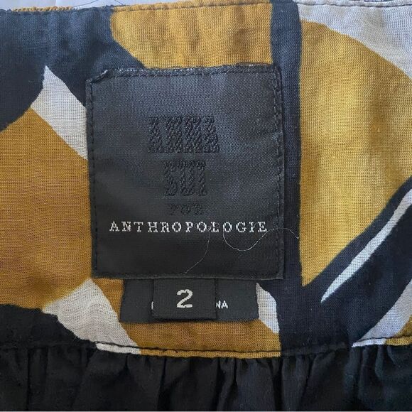 Anna Sui Anthropologie Abstract Print Black/Gold Skirt Sz 2 - Picture 7 of 7
